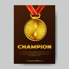 Golden trophy champion announcement poster. vector illustration