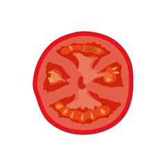 Vector image of tomato slice in the technique of flat drawing