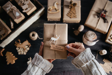Woman making Christmas gifts