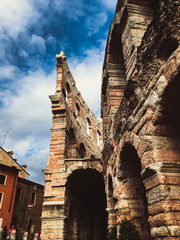 Naklejka premium The wall of the Colosseum in the city of Verona, Italy