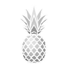 Pineapple grunge with leaf. Tropical silver exotic fruit isolated white background. Symbol of organic food, summer, vitamin, healthy. Nature logo. Design element silhouette icon. Vector illustration