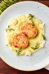 Fried chicken meatballs with mashed potatoes