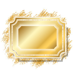Gold frame. Beautiful golden glitter design. Vintage style decorative border, isolated white background. Deco elegant luxury framework for decoration, photo, Christmas banner. Vector illustration