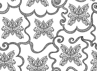 Beautiful abstract vector seamless pattern with figured butterflies