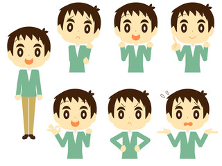 若い男性の表情セット