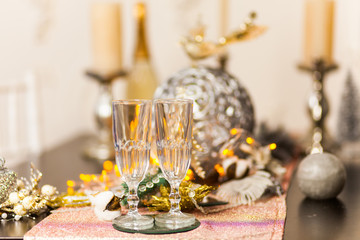 Christmas and New Year celebration with champagne.