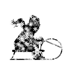 Vector silhouette of boy who sledding on snow toboggan.