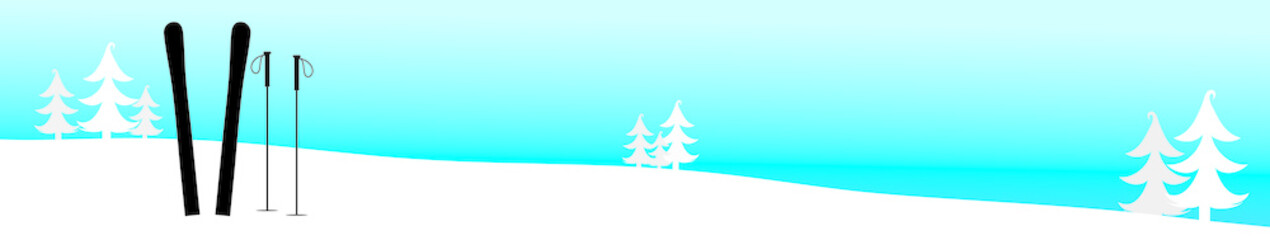 Vector illustration of hill with snow and ski in the mountains in winter.