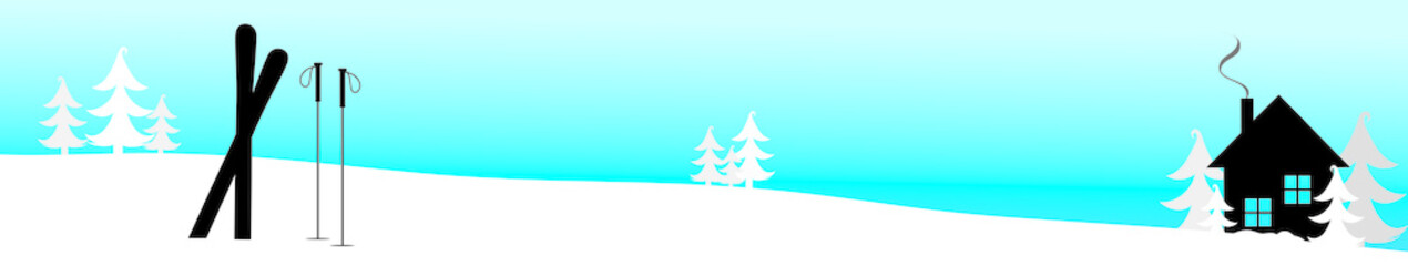 Vector illustration of hill with snow and ski in the mountains in winter.