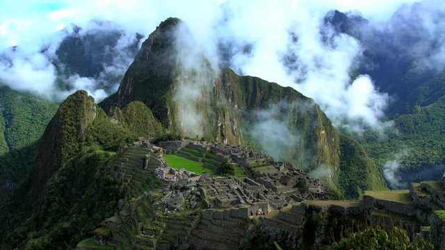 View of Inca city ruins of Machu Picchu an ancient lost civilization in the Sacred Mountain Urubamba Valley Peru South America