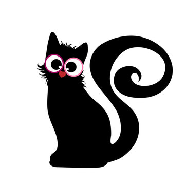 Vector silhouette of cat on white background.