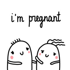 I am pregnant hand drawn illustration with lettering pregnancy marshmallow woman and man waiting for a baby happy and cheerful for prints posters articles banners and books