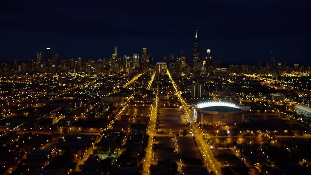 Aerial Night View Of Chicago Bulls Baseball Sports Arena USA