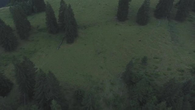 Aerial Drone Footage View: foggy Mountain village in Carpathians