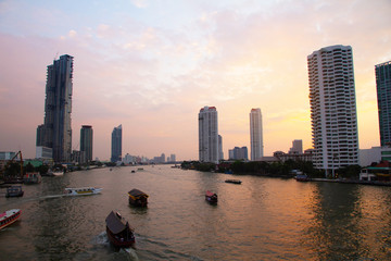 Fototapeta na wymiar Bangkok Thailand city skyline with River sunset 