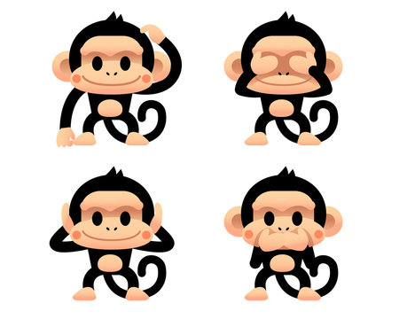 Vector set of cute monkey in different actions isolated on white background