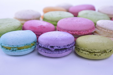 Fototapeta na wymiar Colourful french macaroons or macaron on white background, Dessert