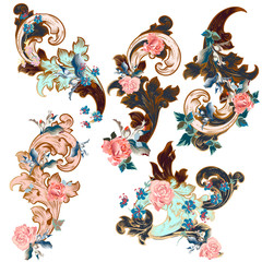 Collection of vintage Victorian swirls with flowers