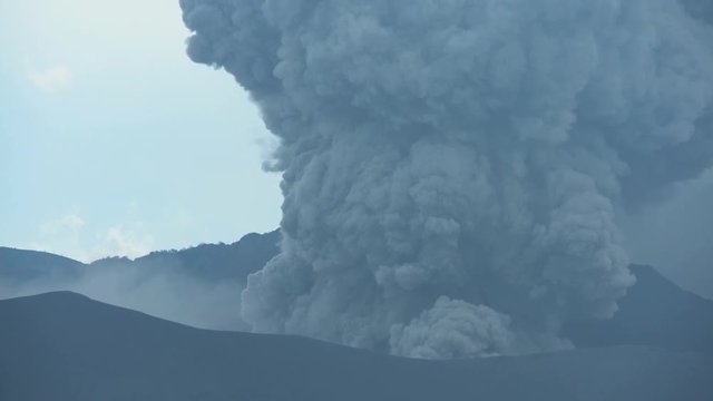 Indonesian Mount Bromo eruption smoke and ash from the crater Java Indonesia
