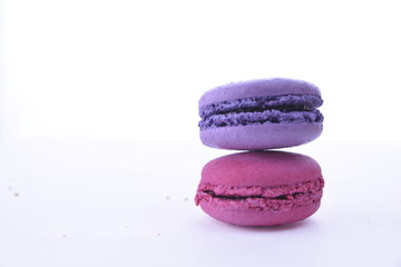 Cake macaron or macaroon isolated on white background, sweet and colorful dessert