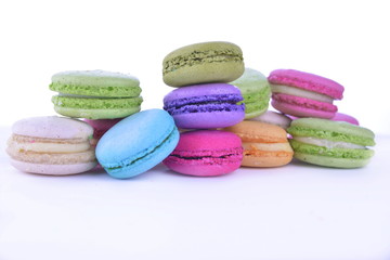 Cake macaron or macaroon isolated on white background, sweet and colorful dessert