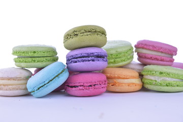 Colourful french macaroons or macaron on white background, Dessert