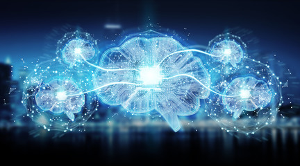 Fototapeta na wymiar Artificial intelligence in a digital brain background 3D rendering