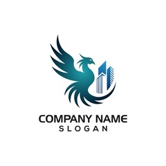 Phoenix and Building for Construction or Real Estate logo template with vector file.