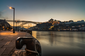 porto city of portugal view of thebridge dom luis from ribeira river in black and white