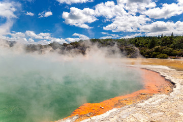 Famous thermal lake Champagne Pool in Wai-O-Tapu thermanl wonderland in Rotorua, New Zealand