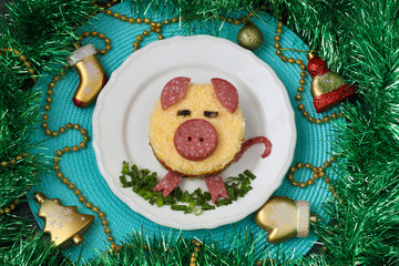 Layered salad "Pig" a symbol of new year 2019