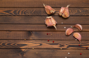 Garlic on the wooden background 