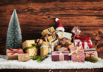 Heap of colorful gifts for a family Christmas