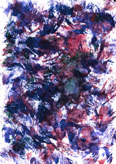 Hand drawn abstract iimpressionistic artwork in acrylic and watercolor paints style with expressive colorful spots, blots, fading on a white background