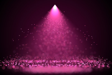 Pink light spotlight with falling glowing sparkles