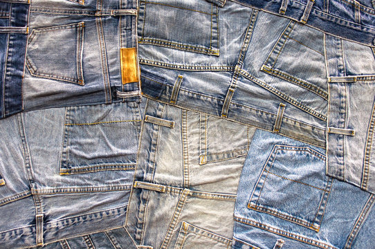 Many Jeans pockets fashion collage backdrop Stock Photo | Adobe Stock