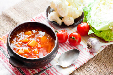Tomato soup with cabbage and cauliflower