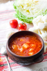 Tomato soup with cabbage and cauliflower