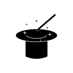 Magic wand and hat isolated on white background