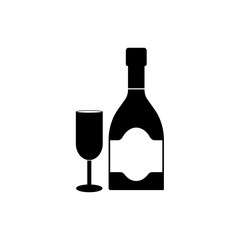 A bottle of champagne and a glass vector icon.