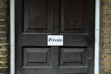 Private property sign on gate door in London keep out