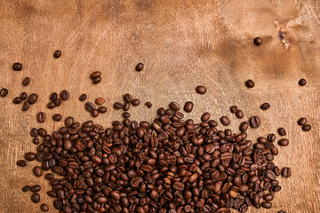 coffee beans on burlap background