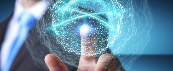 Businessman using digital network connection sphere 3D rendering
