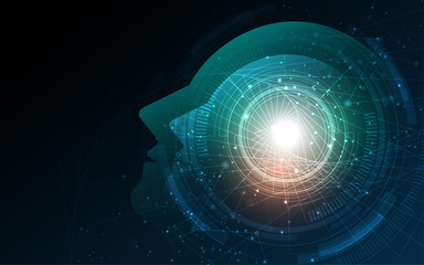 Head of human artificial intelligence digital wireframe dot vector illustration