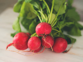 Fresh radish on wooden board for salad