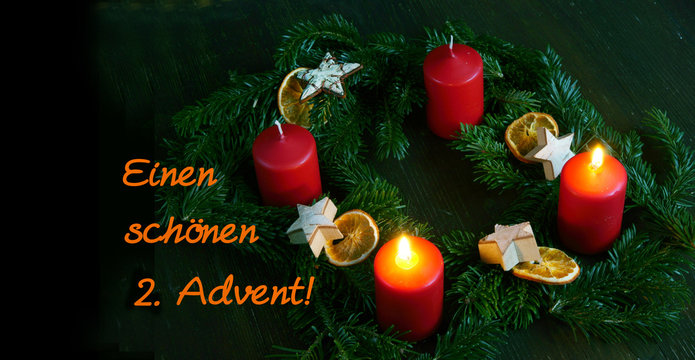 Weihnachten, Advent, 2. Advent, Einen schönen 2. Advent, Adventskranz, Banner, Panorama, Header, Headline, Textraum, copy space