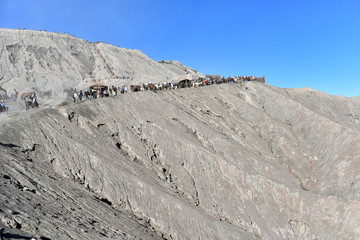 People on the staircase to the rim of the crater of Mount Bromo, Bromo Tengger Semeru National...
