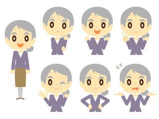 高齢女性の表情セット