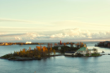 Islands in the Baltic Sea near Helsinki in sunset, Finland