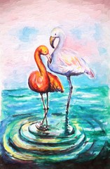 Fototapeta premium hand drawing beautiful flamingos 